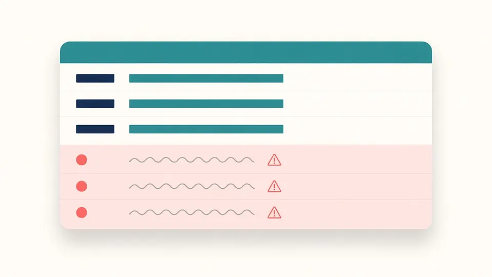 A list of unmatched log lines shown with their line numbers and raw text