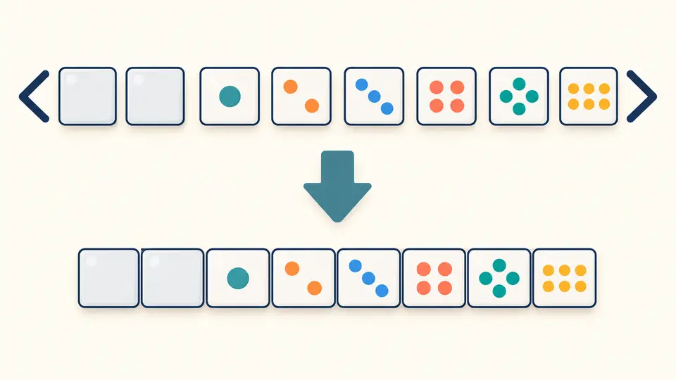 Spaced byte tiles inside brackets become a continuous row, with the same leading empty tile and order.