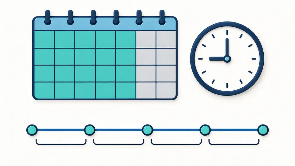 A calendar highlights selected weekday cells above a timeline with equally spaced interval markers.