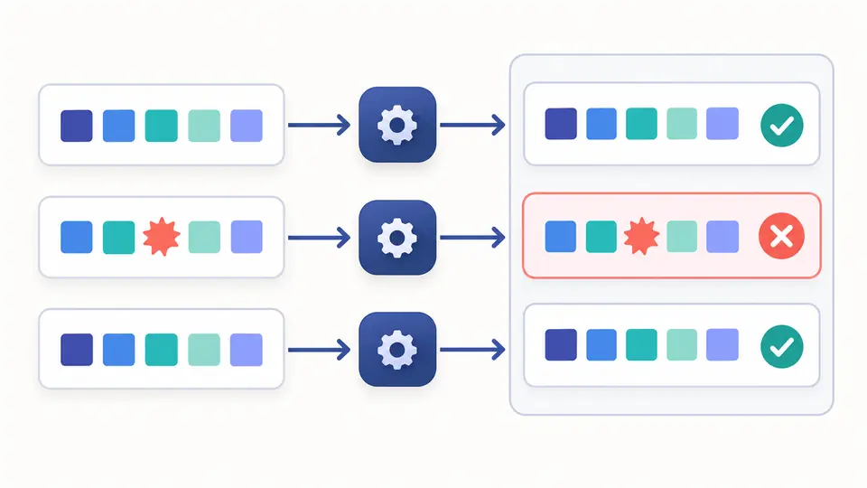 Three independent input rows produce two valid results and one visible error in the middle row.