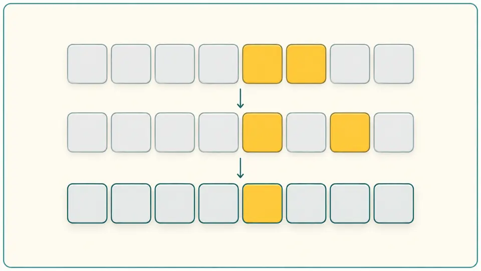 Two rows of eight cells feed a third row that retains only their shared active cell.