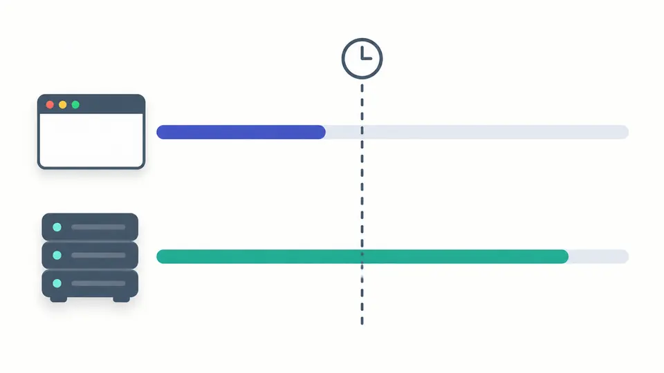 A browser and shared cache have two different freshness tracks, with a common age marker.