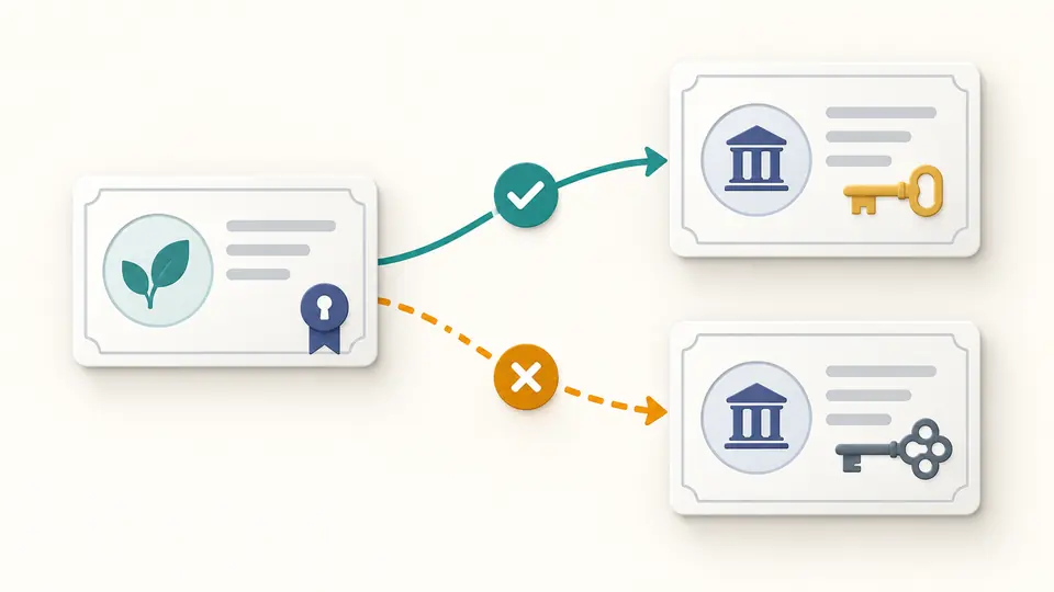 Two issuer cards share a shape, but only one connects to the leaf through a verified solid link.