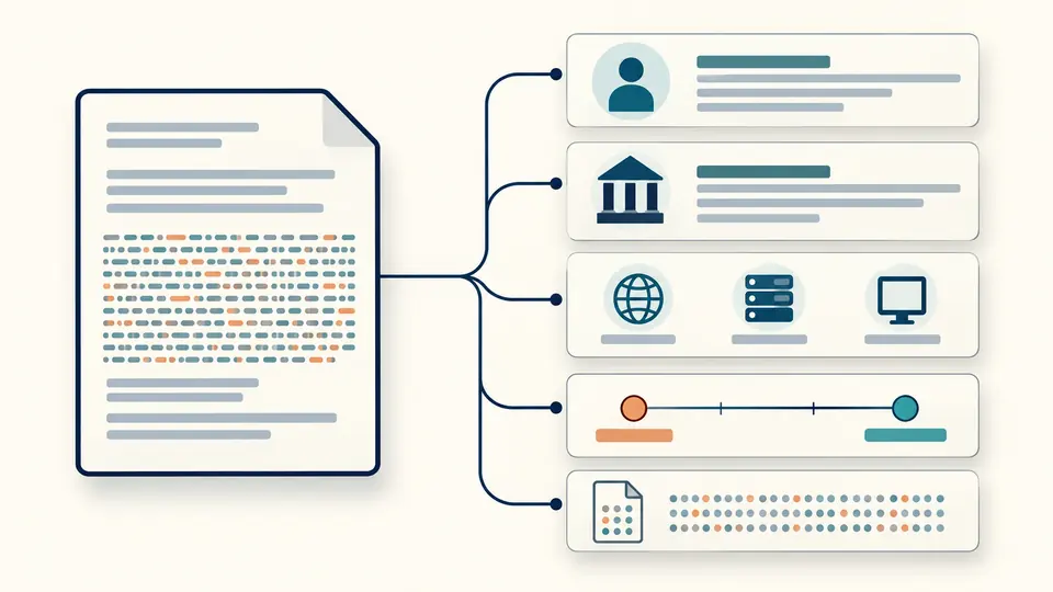 A compact certificate expands into connected identity, alternative-name and date field cards.