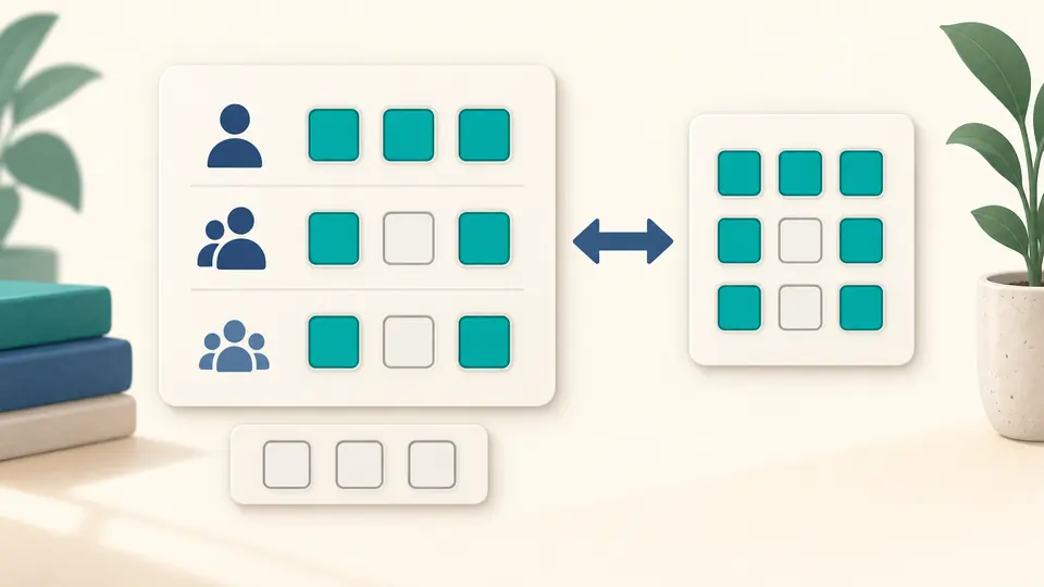 Three identity groups map nine permission switches to one result.