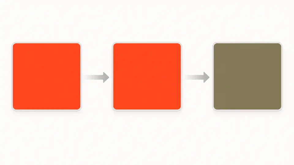 The same original HEX swatch beside two simulated swatches at zero and full strength.