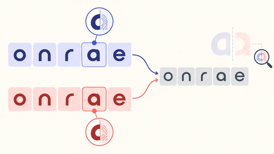Two distinct rows of character blocks converge on the same diagnostic sequence while their originals remain separate.