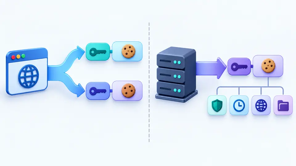 A request Cookie line splits into two name-value pairs, while a Set-Cookie response splits into one pair and an attribute grid.