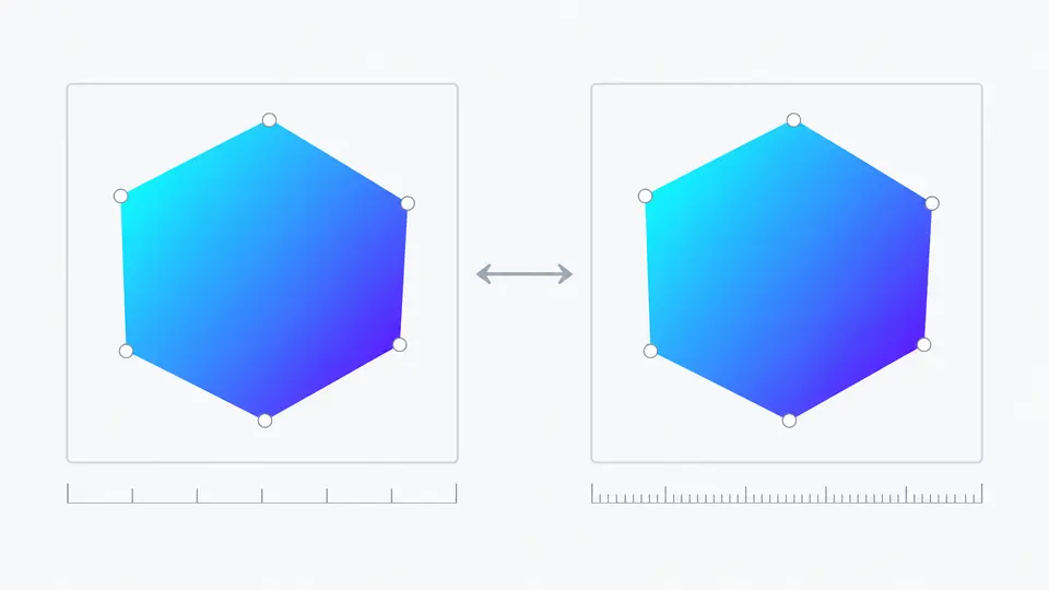 The same six-sided shape beside percent and pixel coordinate markers.