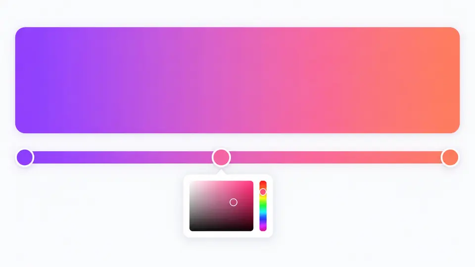 Three color stop handles under a purple, pink, and coral gradient with the middle color picker open.