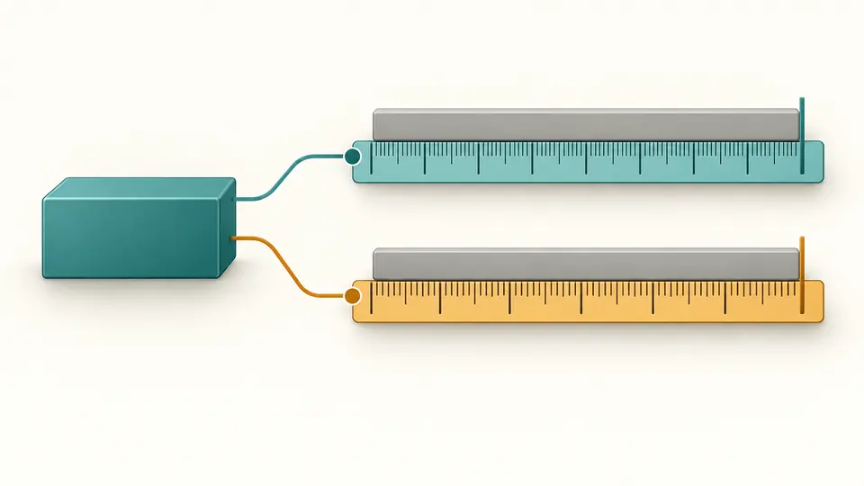 One stored quantity branches into two differently spaced measurement scales.