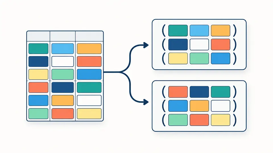 Six colored table rows divided into two groups, with empty cells kept in their original positions.