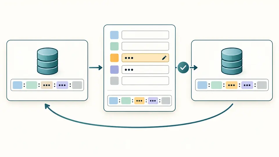 Editable component blocks produce a preview string with an arrow back to the original.