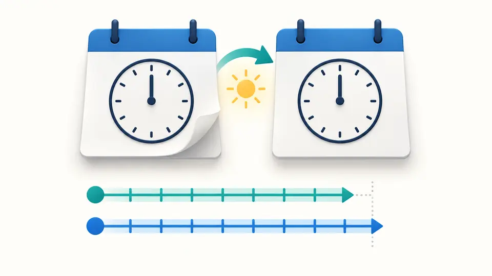 A calendar interval connects to clock timelines of different lengths across a clock change.
