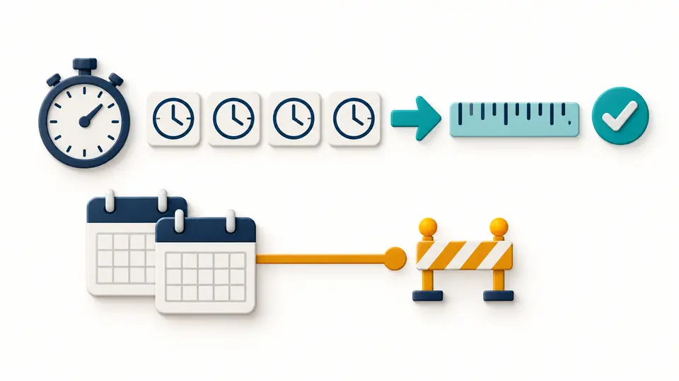 Fixed clock units pass to a measurement strip while a calendar is stopped at a separate boundary.