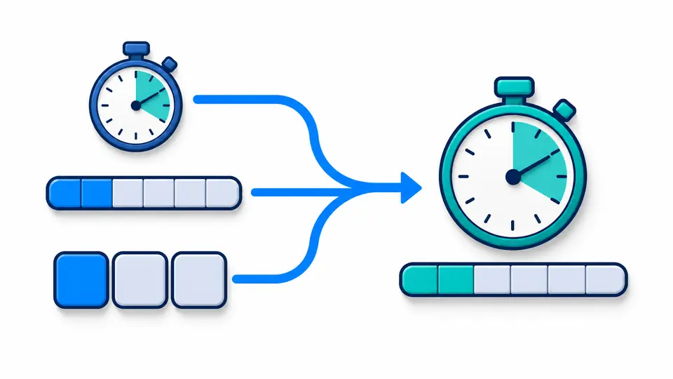 Three different time representations converge on one clock and a shared measurement strip.