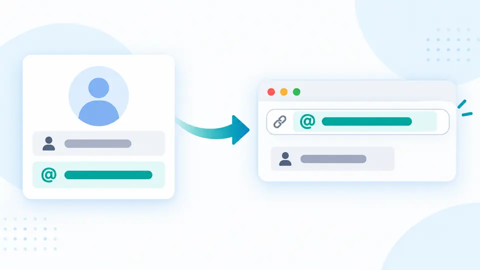A contact card with a name and email address becomes a link containing only the address.