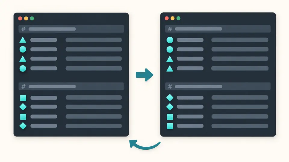 Two configuration groups keep their separator bars while rows reorder within each group, with a preview and undo arrow.