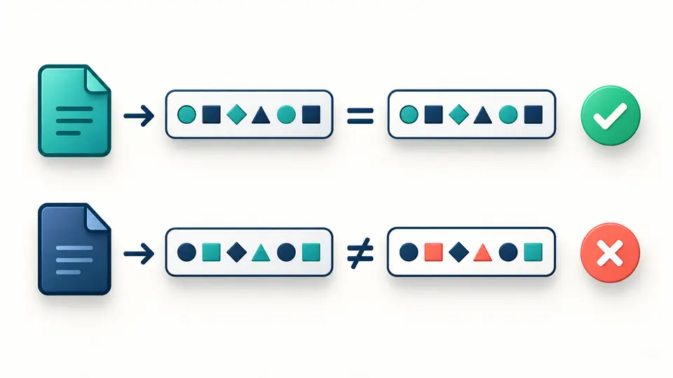 Two files feed separate digest comparisons; one comparison matches and the other differs.