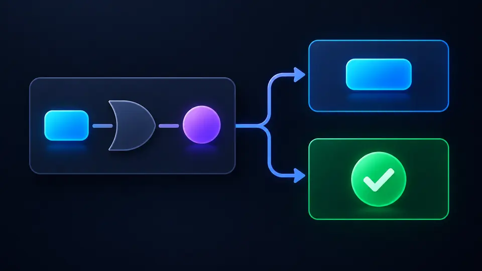 Une expression logique se divise entre une valeur bleue et une condition vraie verte.