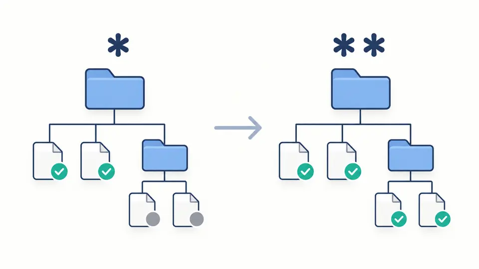 A shallow folder selection beside a recursive selection that also reaches nested files.