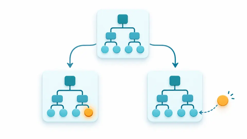 A shared configuration tree feeds two separate override branches; removing a leaf reveals its inherited default.