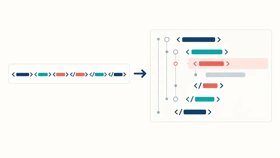 Dense tags on the left become indented rows with one source location highlighted.