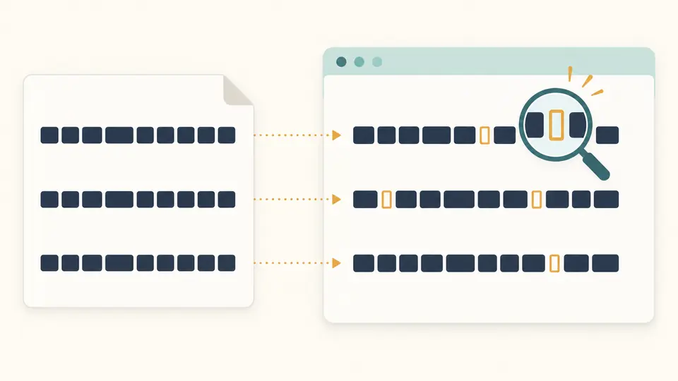 Matching text rows with hidden positions revealed as colored markers.