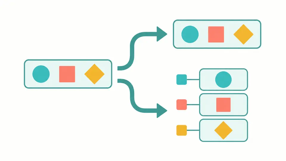 An array splits into indexed values or stays intact beside its parent path.