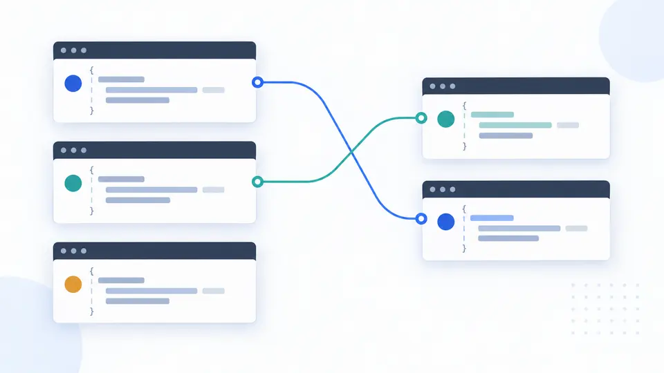 Request and response cards connected by matching colored markers despite shuffled order; an unmatched notification remains separate.