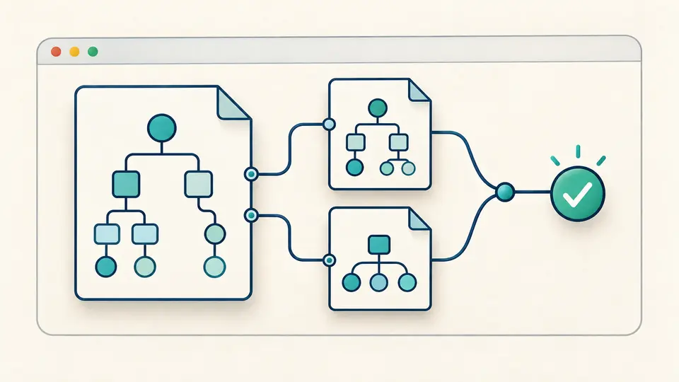A main schema card connects to two local reference cards and a shared validation result.