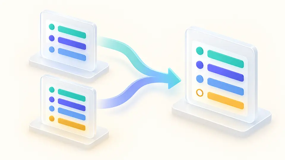 Two object cards with different keys combine into one model card, with a hollow marker on the optional field.