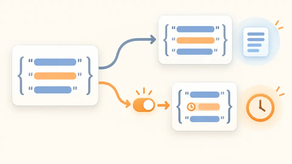 A timestamp card branches to a preserved string and a clock through a selected conversion path.