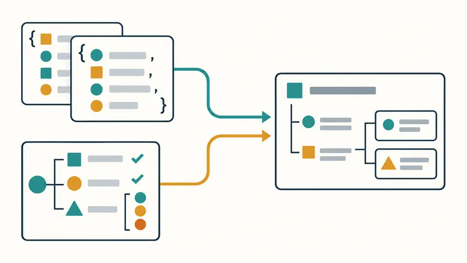 Sample records and a structured contract feed separate paths toward a shared set of type declaration cards.