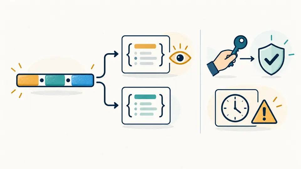 A token separates into readable data, a public-key signature check and an independent clock check.