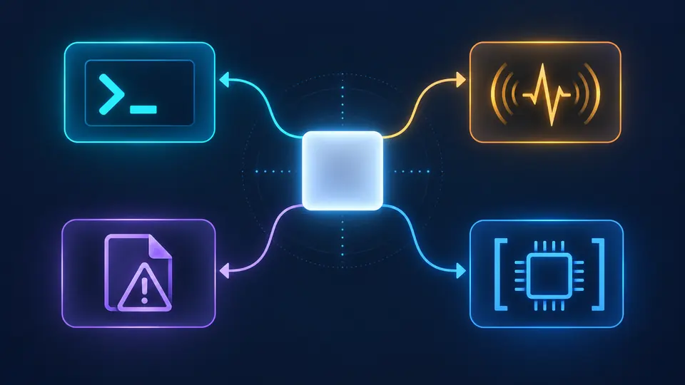 Eine einzelne Zahl verzweigt in getrennte Karten für Signal, errno, Systemaufruf und Exit-Status.