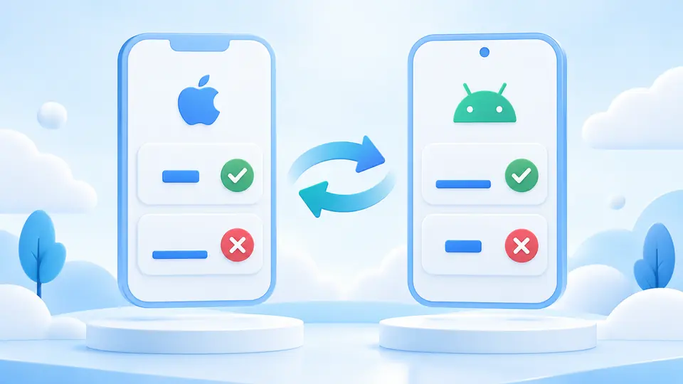 Android의 밑줄과 iOS의 하이픈 허용 여부를 두 휴대전화 패널로 비교한 그림.