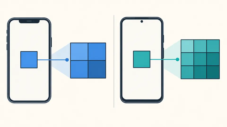 Getrennte Umrechnung von Android-dp und iOS-Punkten mit ihren jeweiligen Faktoren.