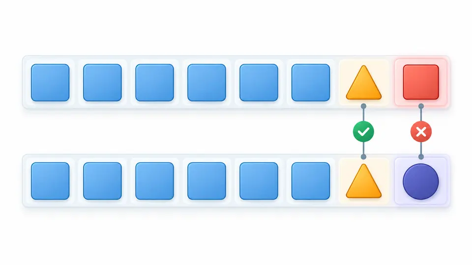 A received frame trailer is compared with a separately recomputed trailer, highlighting one changed byte.