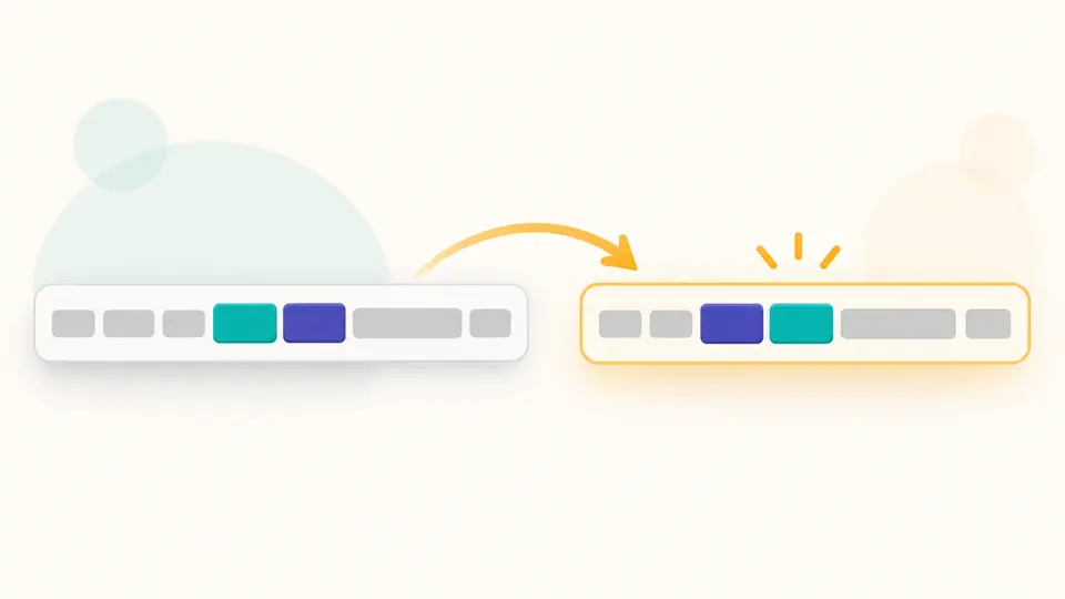 Two colored captured segments swap order in a separate preview while the original strip remains intact.