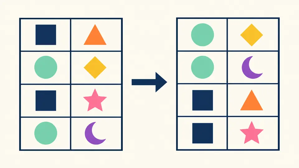 Four rows are grouped by key shape while values of repeated keys retain their order.