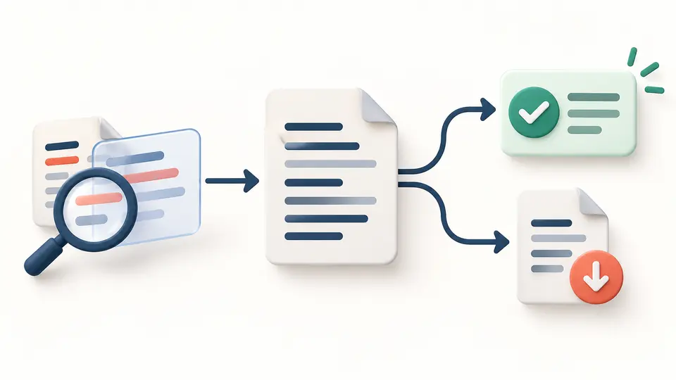 A rule draft enters one document; that document feeds a path verdict and a downloadable text file.