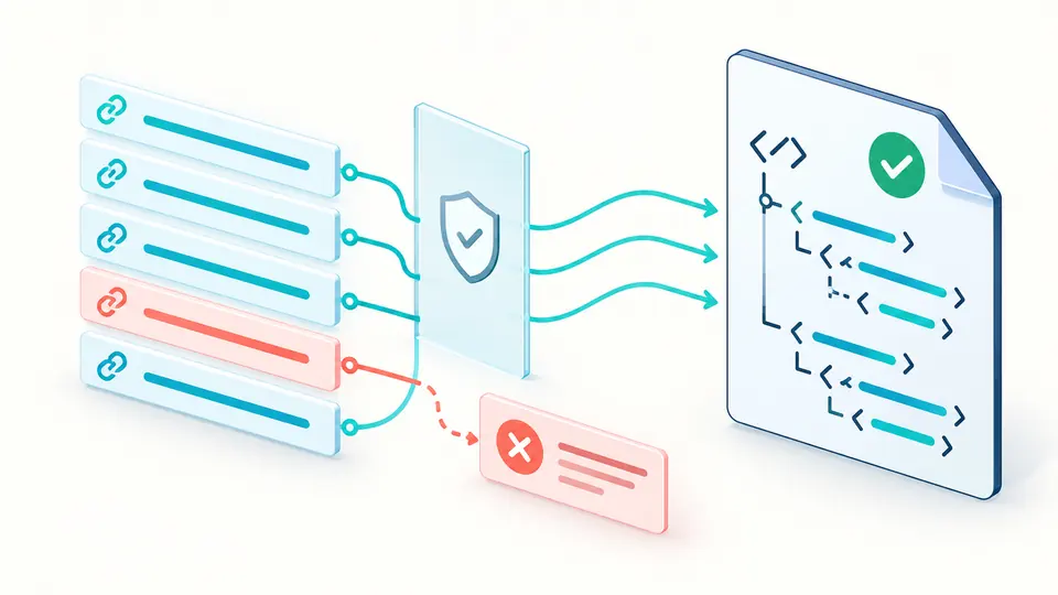 Varias líneas de URL pasan una comprobación local; una línea errónea queda marcada mientras las válidas forman XML.