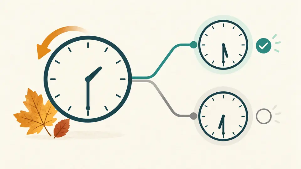 One local clock branches into two separate instants, with one branch selected.