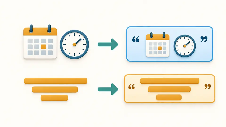 A calendar value and a long identifier each pass into a quoted string field in a JSON document.