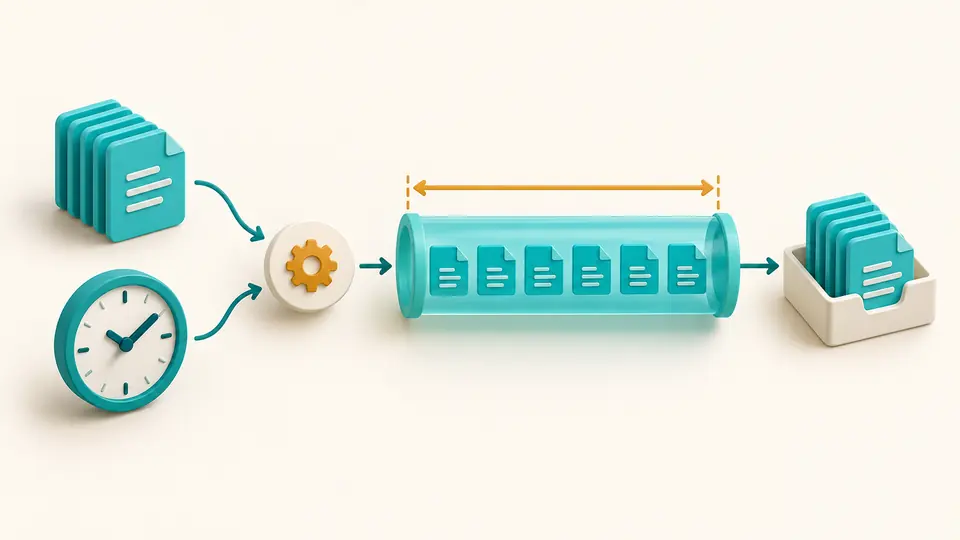A fixed data stack and a clock point toward a channel whose width represents the bandwidth needed to meet the deadline.