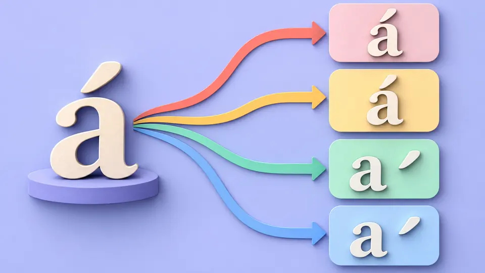 One original accented glyph branching into four distinct normalization paths.