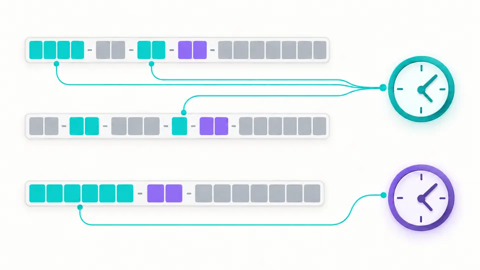 Schematic extraction of time data from three UUID records into clock icons.