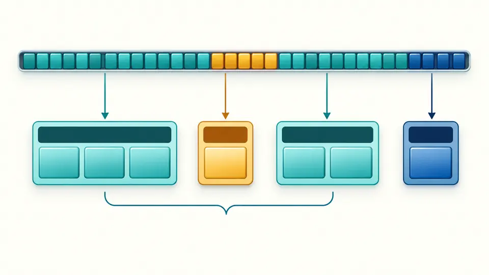 A byte stream separates into data frames with a small control frame between two fragments.