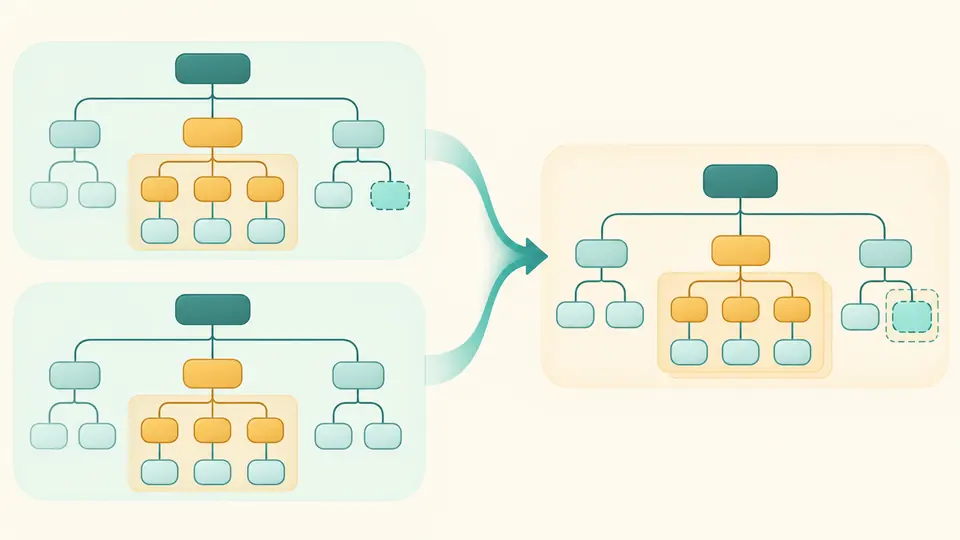 Two XML sample trees join into a schema tree where a missing field has an optional marker.